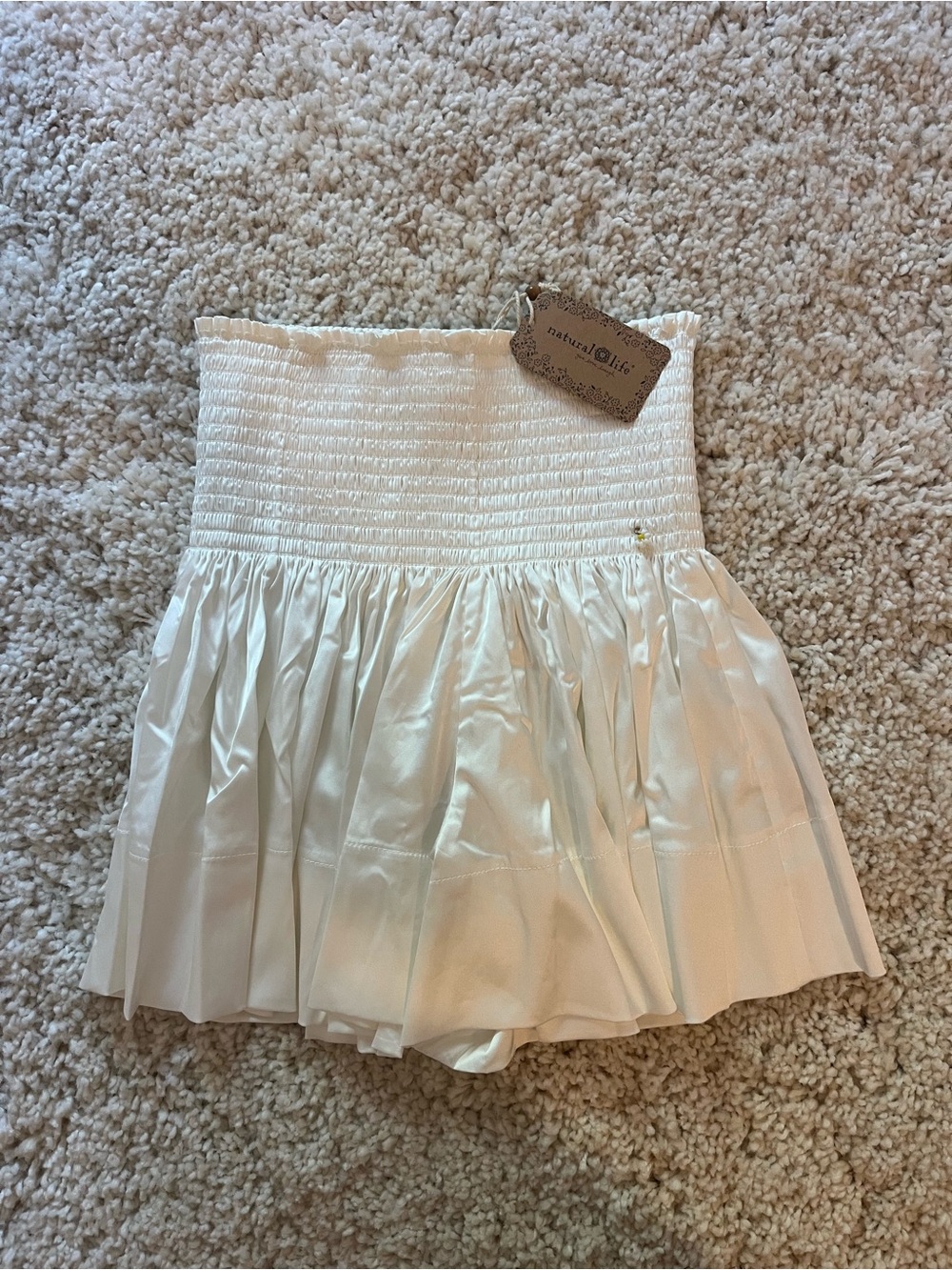 Natural Life White Smocked Pleated Mini Skort